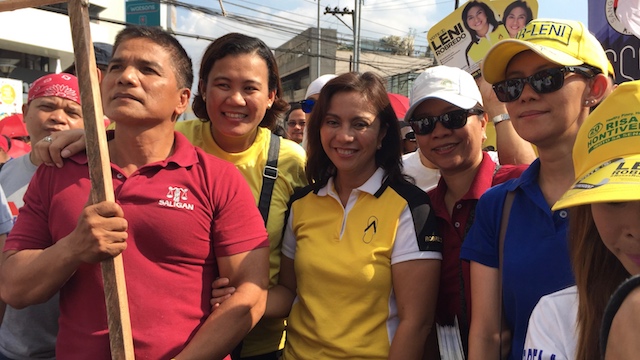 WORKERS' RIGHTS. Vice presidential candidate Leni Robredo with supporters and members of lawyers' group Saligan at the Labor Day rally on May 1, 2016. Photo by Katerina Francisco/Rappler 