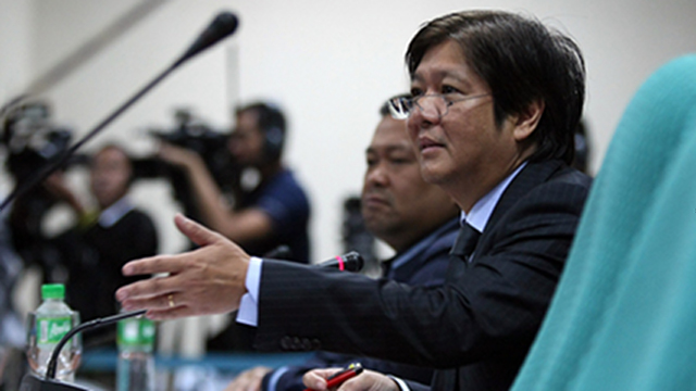 VP BID. Senator Ferdinand 'Bongbong' Marcos Jr declares that he is running for vice president in a statement on Monday evening, October 5. File photo by Joseph Vidal/Senate PRIB  