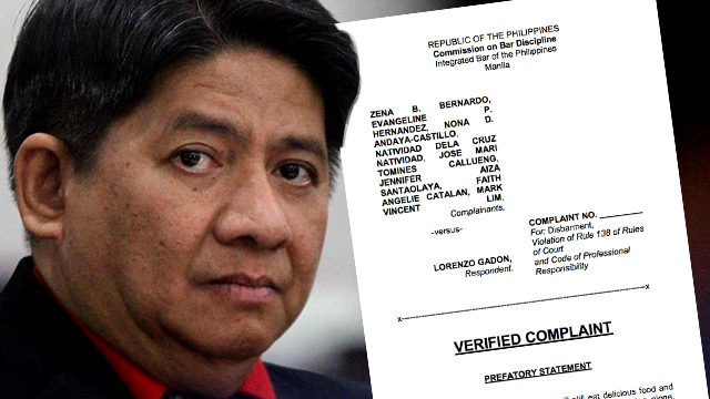 DISBARMENT COMPLAINT. A group of activists and law students files a disbarment complaint against Larry Gadon before the Integrated Bar of the Philippines (IBP).  