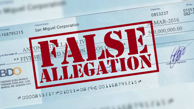 'BLATANT DISINFORMATION'. San Miguel says it never issued such check to vice presidential candidate Trillanes  