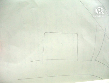 HOLES. The girl draws her home: The square as their house and the rectangle under it as the canal where her baby almost fell through a hole.