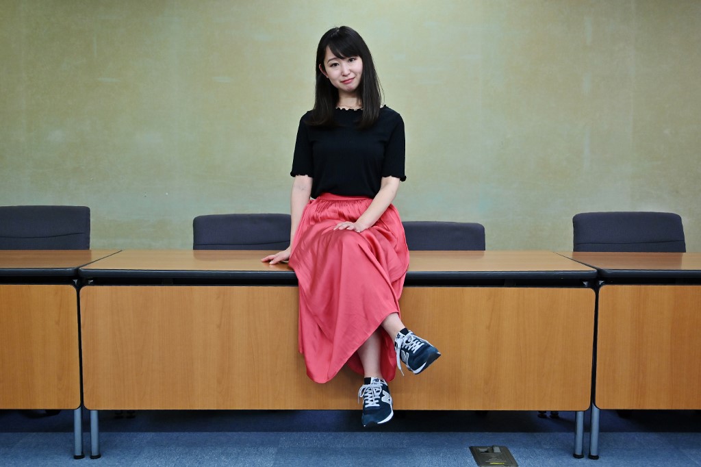 YUMI ISHIKAWA. Yumi Ishikawa, leader and founder of the KuToo movement, poses after a press conference in Tokyo on June 3, 2019. File photo by Charly Triballeau/AFP 