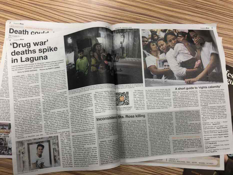 NATIONAL ISSUES, TOO. In their first issue, 'Laguna NOW' runs a story on the administration's bloody drug war. Photo by Bonz Magsambol/Rappler 