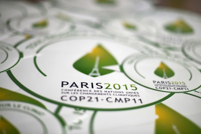 READY FOR PARIS. A picture taken on October 30, 2015, shows stickers of the COP21, in Paris, ahead of the Climate Change Conference 2015. Photo by Dominique Faget/AFP
  