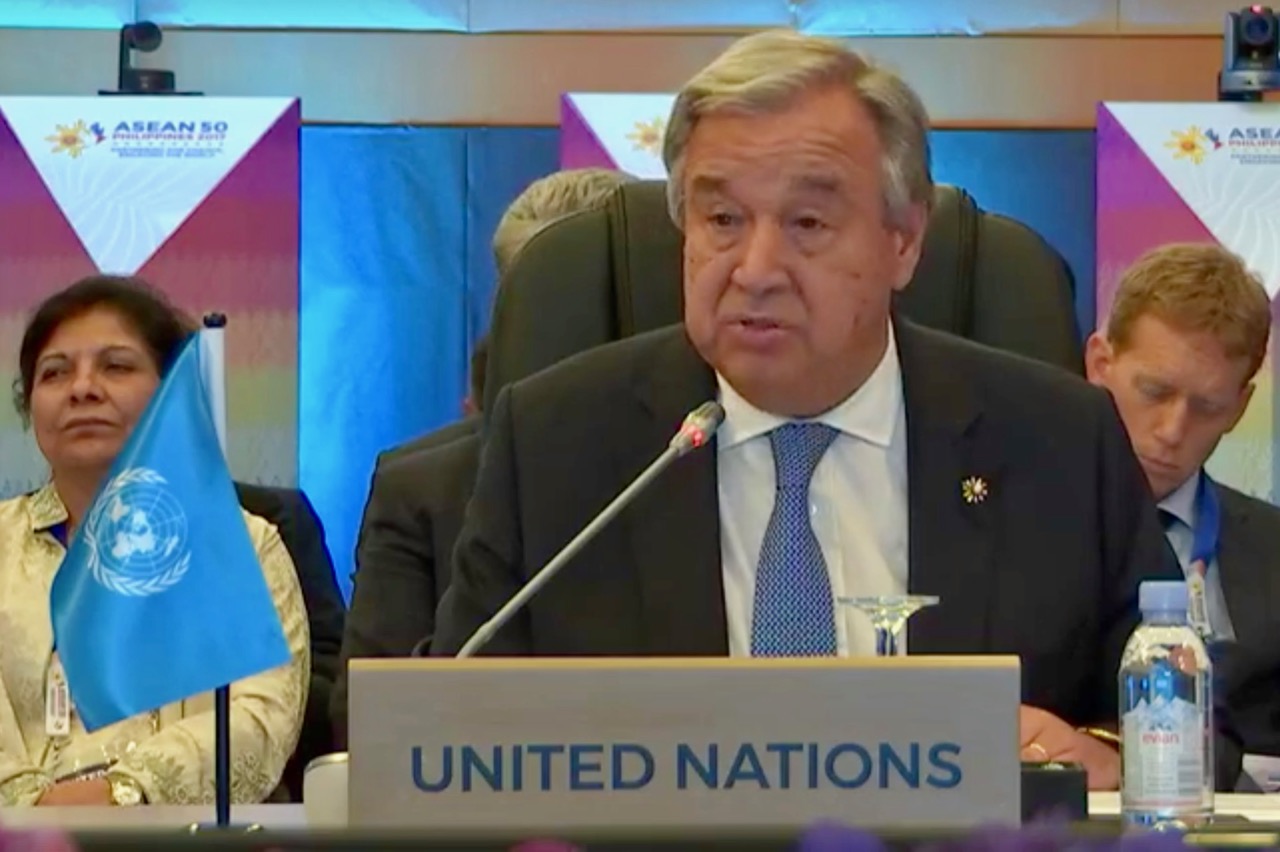 FIGHTING TERRORISM. UN Secretary-General Antonio Guterres vows to help ASEAN countries in fighting terrorism. Screengrab by Rappler  