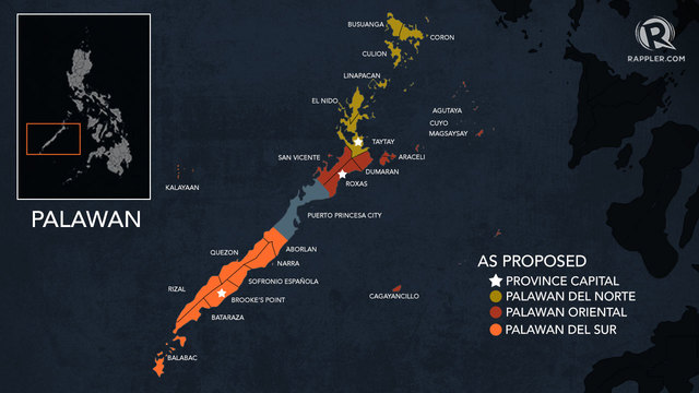 SPLIT UP. The image shows lawmakers' proposed division of Palawan into 3 provinces 