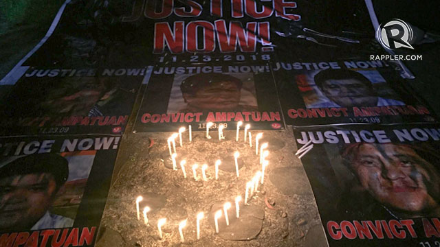 9 YEARS. Candles lit in the shape of number 9 in commemoration of the 9 years since Maguindanao Massacre. Photo by Jaira Krishelle Balboa/Rappler 