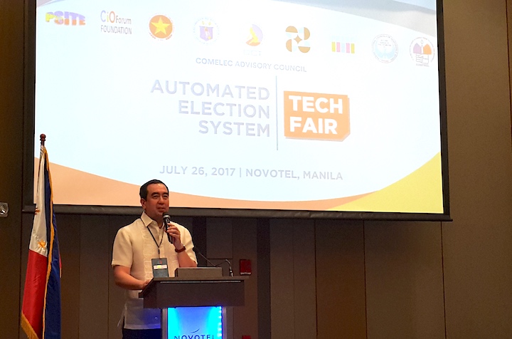 ELECTION PREPS. Comelec chairman Andres Bautista talks about the poll body's plans at the Automated Election System Tech Fair at the Novotel Manila in Quezon City on Wednesday, July 26, 2017. Michael Bueza/Rappler 