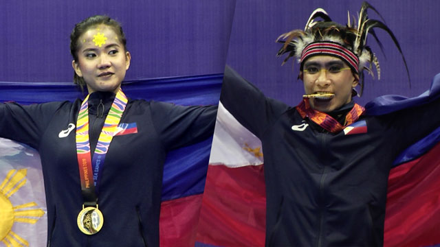 SWEEP. Mary Allin Aldeguer (left) and Crisamuel Delfin deliver Philippine arnis' last two gold medals in the 2019 SEA Games. Rappler screenshot 