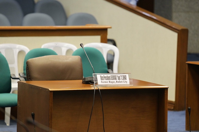 EMPTY CHAIR. Vice President Jejomar Binay skips anew the Senate hearing on corruption allegations against him and some family members on July 7, 2015. Photo by Mark Cristino/Rappler  