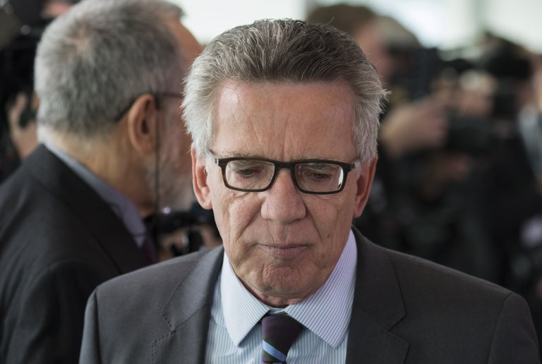 GERMANY ON BORDER CONTROLS. German Interior Minister Thomas de Maiziere arrives for the last weekly meeting of the German cabinet before parliamentary elections, at the chancellery in Berlin on September 20, 2017. 
File photo by John Macdougall/AFP 