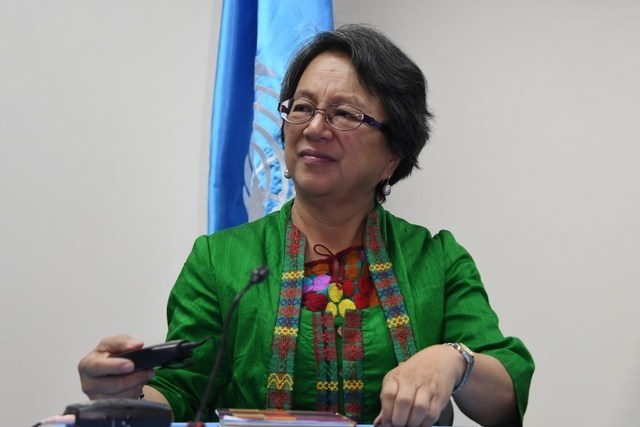 ENSURE SAFETY. United Nations experts expesses grave concern over continuing attacksg against UN Special Rapporteur on the rights of indigenous peoples Victoria Tauli-Corpuz. File photo by Orlando Sierra/AFP 