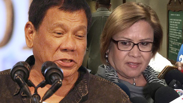 ATTACK. President Rodrigo Duterte chastises Senator Leila de Lima for questioning his campaign against illegal drugs