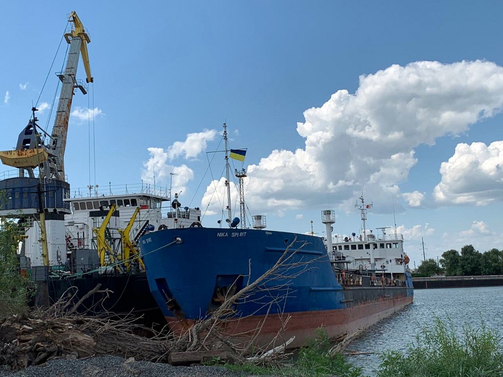 SEIZED. This handout picture taken on July 25, 2019 and released on July 26, 2019 by Ukrainian border guard press-service shows a general view of the Russian tanker Nika Spirit as it was seized by Ukraine. Handout/Ukrainian border guard press-service/AFP   