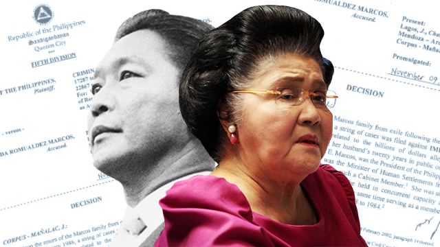GUILTY. Former first lady Imelda Marcos is found guilty of 7 counts of graft for creating private organizations in Switzerland while she was a government official from 1968 to 1986. 