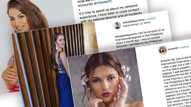 MISS EARTH CONTROVERSY. A week after 3 Miss Earth 2018 candidates shared their sexual harassment experiences online, sponsor Amado Cruz finally speaks up. Photos from Jaime VandenBerg, Abbey-Anne Gyles-Brown, and Emma Mae Sheedy's Instagram accounts 