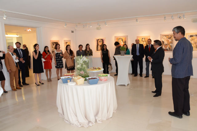EXHIBIT OPENING. Ambassador Meynardo Lb. Montealegre welcomes guests a the opening of the exhibit in Greece