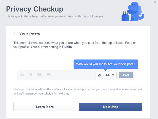PRIVACY DINO. Screen shot of the privacy checkup page off Facebook.