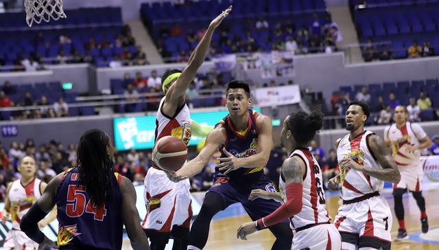 NOT DONE YET. Javee Mocon and Rain or Shine stay alive. Photo from PBA Images   