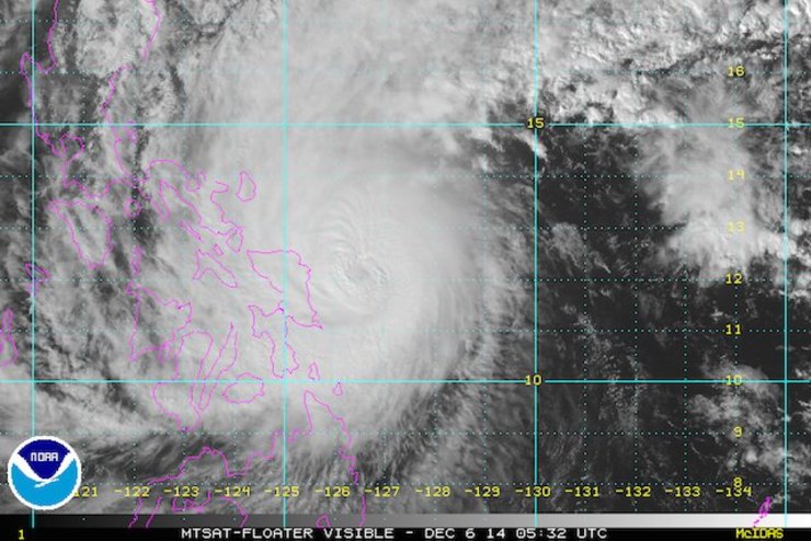 MTSAT Floater image of Typhoon Hagupit as of 0532 UTC 56 December 2014. Image courtesy NOAA