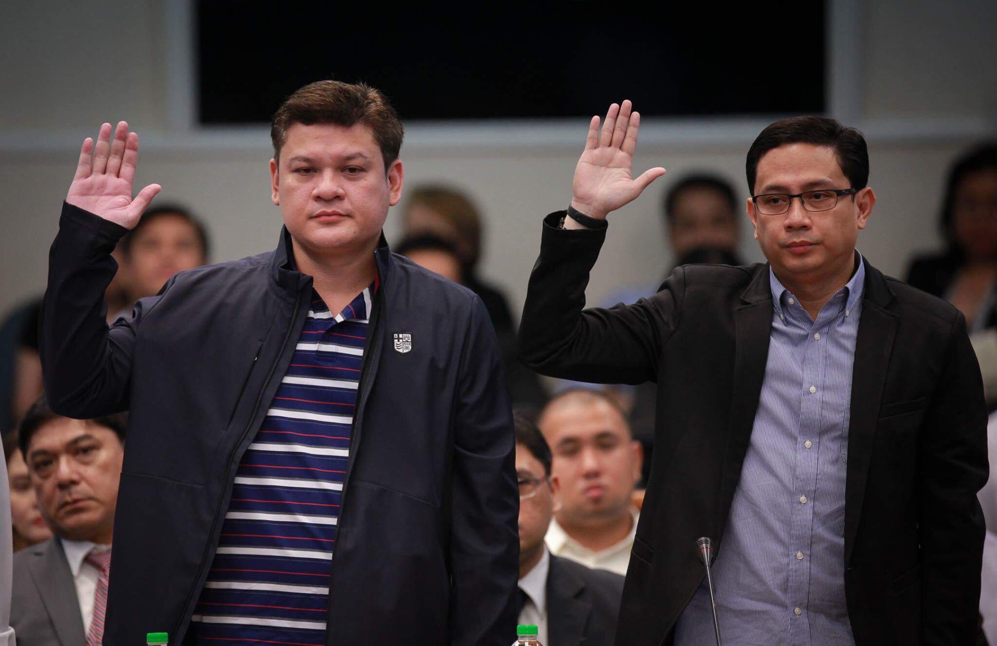 DENIAL. Then Davao City Vice Mayor Paolo Duterte (left) and Maneses Carpio (right) face the Senate probe into smuggling. File photo by Joseph Vidal 