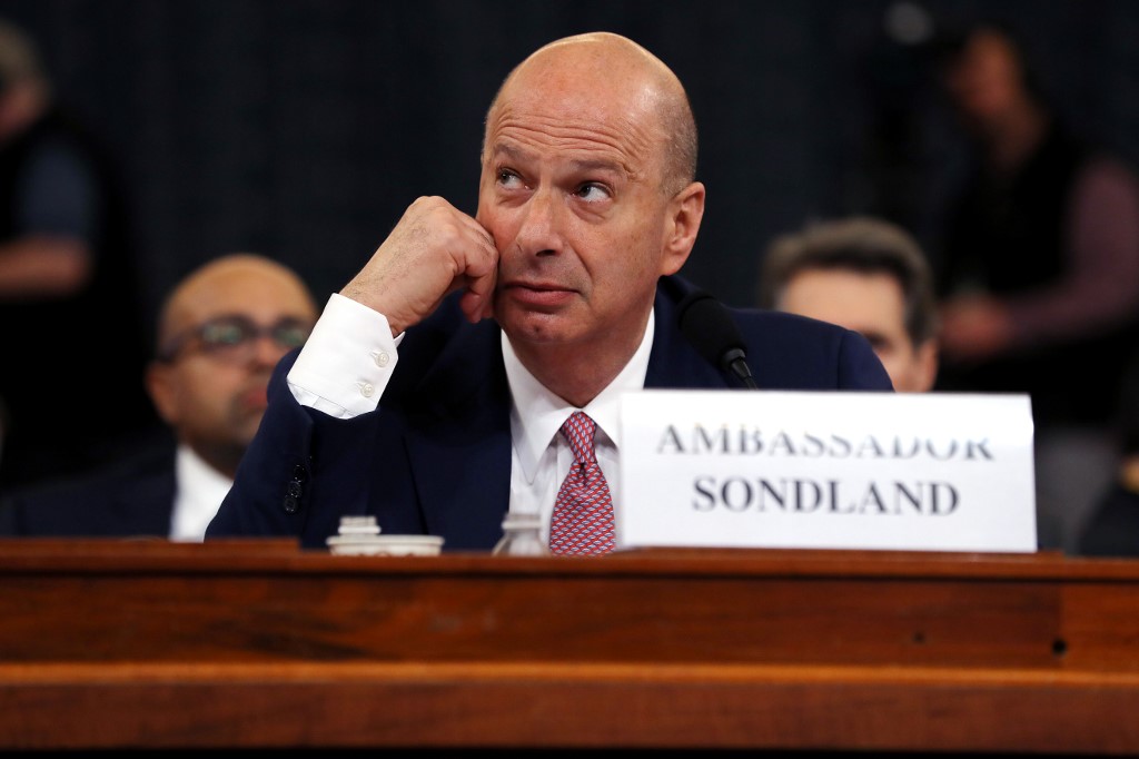 EXPLOSIVE. Gordon Sondland, the U.S ambassador to the European Union, testifies before the House Intelligence Committee in the Longworth House Office Building on Capitol Hill November 20, 2019 in Washington, DC. Photo by Chip Somodevilla/Getty Images/AFP 