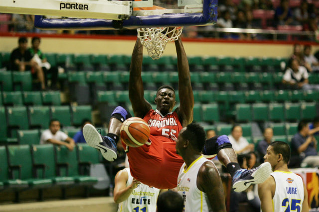 Hamady N'Diaye registered 16 markers, 23 rebounds and 9 blocks, including scoring 4 of the Carnival's 9 second overtime points. Photo by Josh Albelda
 