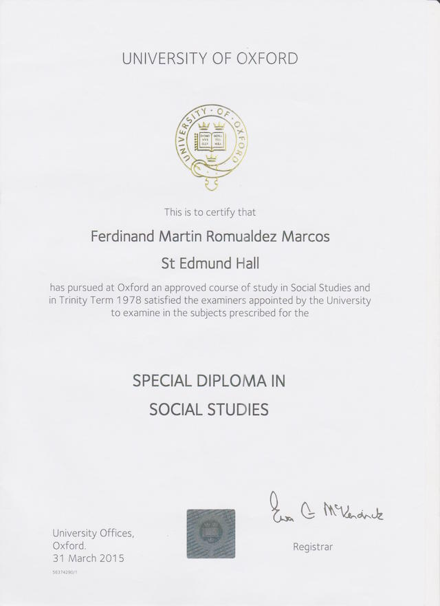 SPECIAL. Oxford University gives Senator Ferdinand Marcos Jr a 'special diploma' in Social Studies 