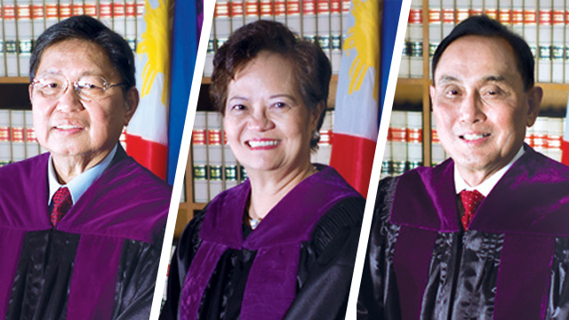 COMELEC'S JURISDICTION. Supreme Court Justices Arturo Brion, Teresita Leonardo-de Castro and Bienvenido Reyes talk about why they believe the Comelec has the power to rule on the qualifications of presidential candidate Grace Poe. Photos from the Supreme Court website  