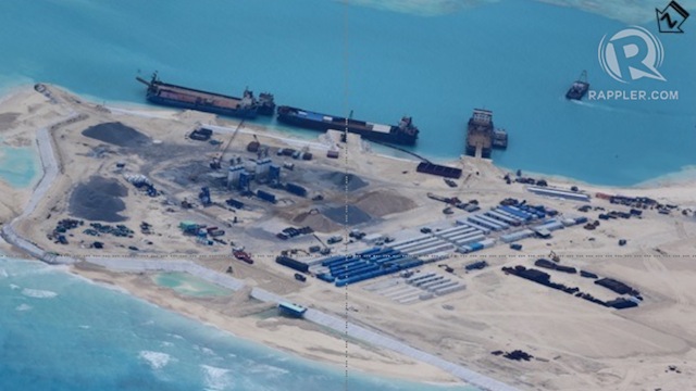 SUBJECT OF PROTESTS. A photo obtained by Rappler shows part of China's reclamation activities in the South China Sea.  