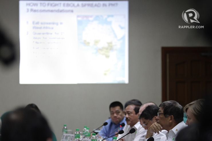 EBOLA-FREE PH. Other health officials join Health Secretary Enrique Ona on October 22 during the Senate hearing on the Philippines' preparatios for Ebola. Photo by Mark Cristino
