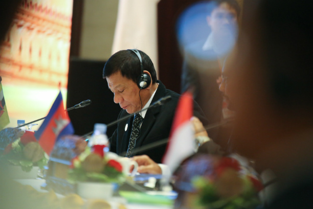 CHIEF DIPLOMAT. President Rodrigo Duterte attends a plenary session on the second day of the ASEAN Summit at the National Convention Center in Vientiane, Laos, on September 7, 2016. Photo by King Rodriguez/PPD