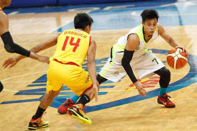 Terrence Romeo of Globalport dribbles against Mark Barroca of Purefoods. Photo by PBA Images 