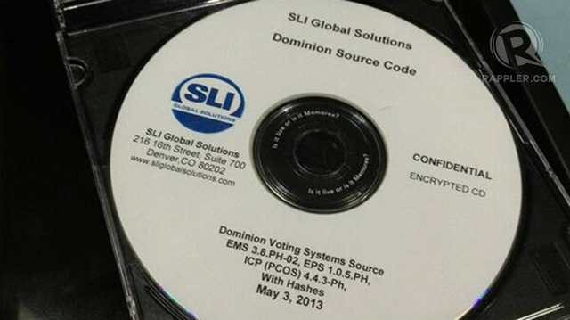 'MASTER BLUEPRINT.' This CD contains the source code, or 'master blueprint,' or voting machines for the 2013 elections. File photo by Paterno Esmaquel II/Rappler   