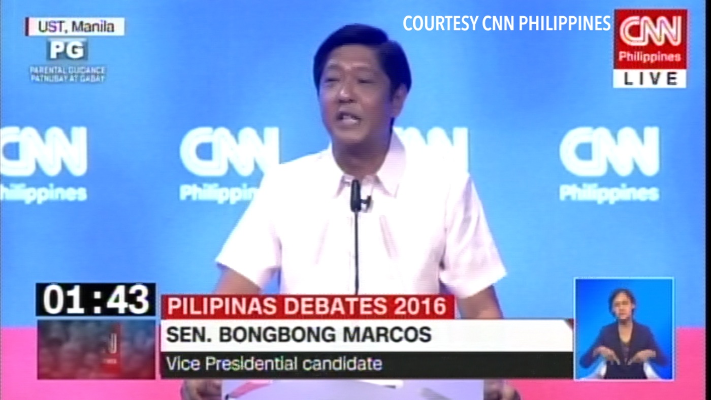 PUNCHING BAG. Vice Presidential candidate Ferdinand 'Bongbong' Marcos Jr became the center of criticisms during the debate on Sunday, April 10.