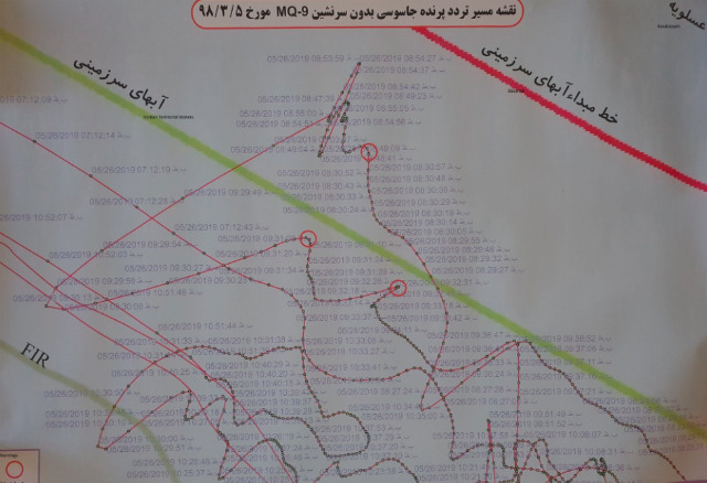 EVIDENCE. Iran's Foreign Minister Mohammad Javad Zarif says the map shows a border incident with a spy drone. Photo from Mohammad Javad Zarif's Twitter 