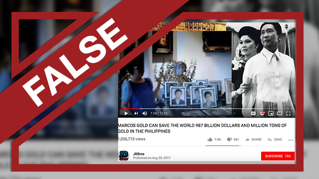 A screenshot of a YouTube video that claims the Marcos family owns a million tons of gold. 