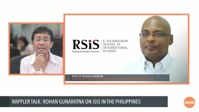 ISIS THREAT. Terror analyst Rohan Gunaratna says in a Rappler Talk interview on May 25, 2017, that the Philippines is now the ISIS 'epicenter' in Southeast Asia. Screen grab from Rappler 