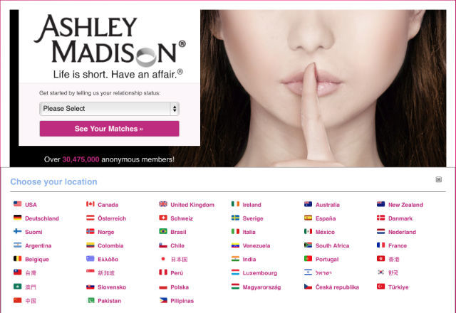 ASHLEY MADISON. Screen grab from website 