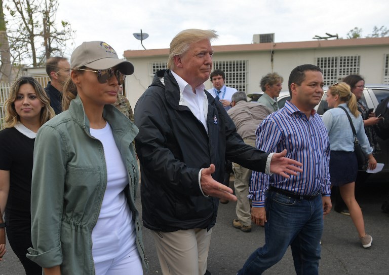 TRUMP IN PUERTO RICO. US President Donald Trump and First Lady Melania Trump visit residents affected by Hurricane Maria in Guaynabo, Puerto Rico on October 3, 2017. File photo by Mandel Ngan/AFP 