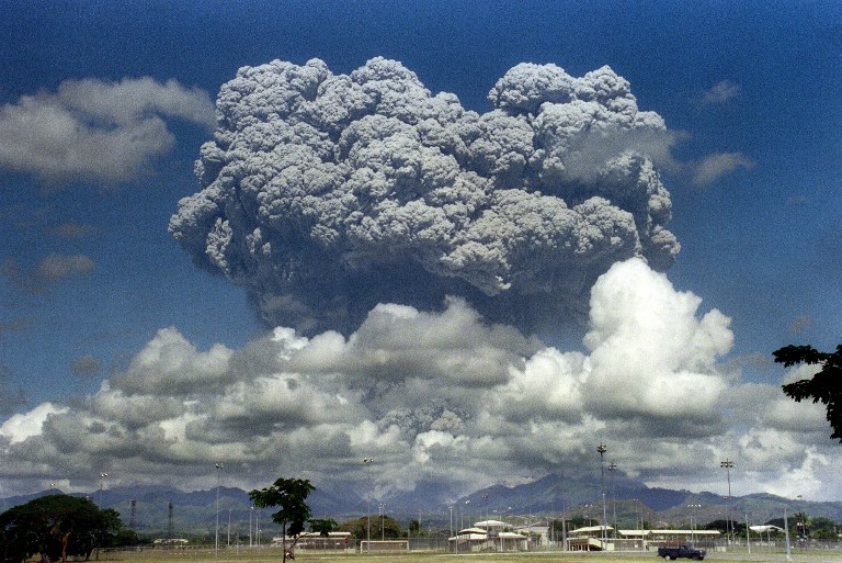 ERUPTION. A giant volcanic mushroom cloud explodes some 20 kilometers high from Mount Pinatubo above almost deserted US Clark Air Base, on June 12, 1991 followed by another more powerful explosion. File photo by Arlan Naeg/AFP 