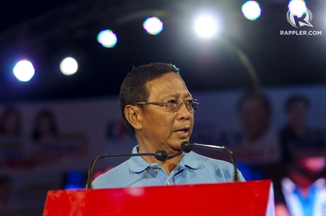 NOW RUNNING FOR CONGRESS. Former vice president Jejomar Binay during his miting de avance as a presidential bet on May 7, 2016. File photo by Rob Reyes/Rappler 