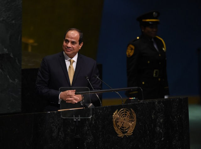 AL-SISI. Egyptâs President Abdel Fattah Al Sisi addresses the 71st session of the United Nations General Assembly at the UN headquarters in New York on September 20, 2016. File photo by Timothy A. Clary/AFP 