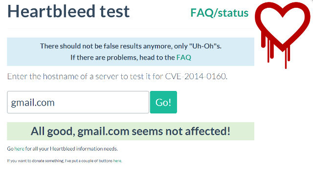 HEARTBLEED TEST. Use the Heartbleed test link below to check specific sites. Screenshot of http://filippo.io/Heartbleed