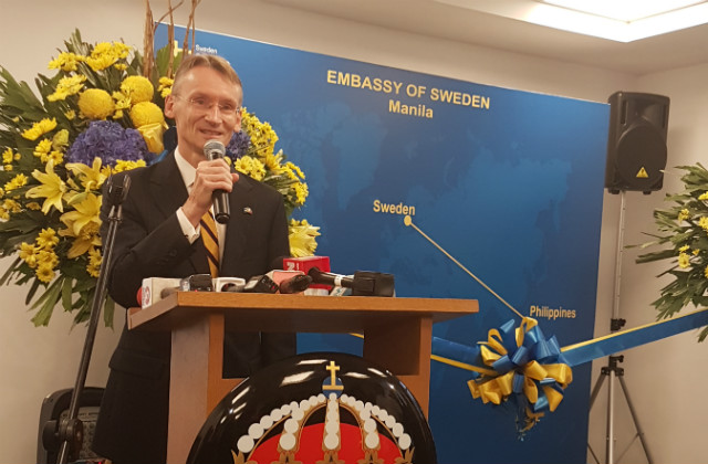 EMBASSY REOPENED. Swedish Ambassador-designate to the Philippines Harald Fries speaks during the inauguration of the reopened Swedish embassy in the Philippines. Photo courtesy of Swedish embassy   