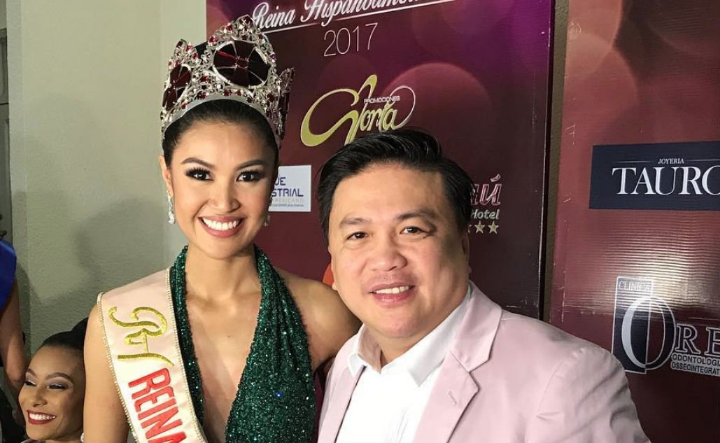 CELEBRATION. Reina Hispanoamericana Filipinas and Miss World Philippines national director poses with Winwyn Marquez, after the press conference for Reina Hispanoamericana 2017. Wyn is the first Filipina and Asian to win the title. Screengrab from Instagram/@arnold_vegafria 