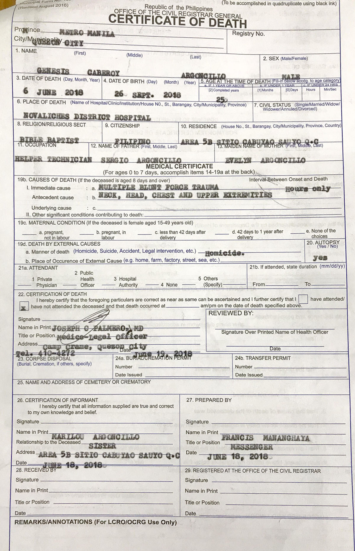 Death Certificate Philippines 2019