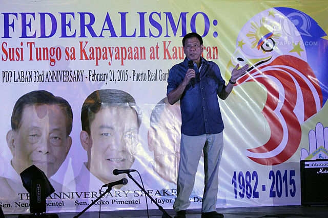 Davao Mayor Rodrigo Duterte ranks third in the presidential preference poll released on March 17, 2015. File photo by Joel Leporada/Rappler 