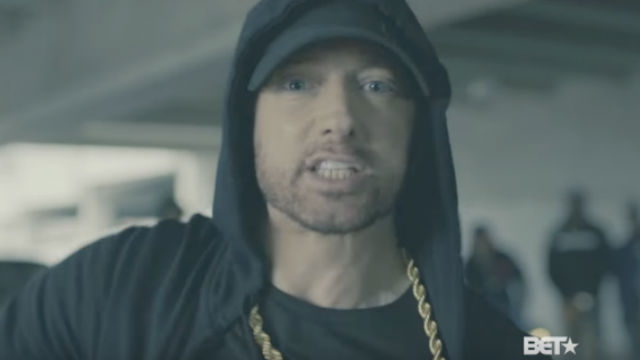 EMINEM. The American rapper calls out US president Donald Trump for being a racist during a video appearance at the  BET Hip Hop Awards. Screengrab from YouTube/BETNetworks 