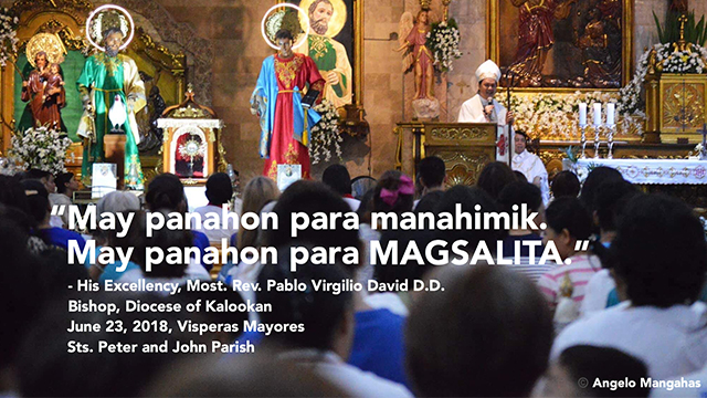 PANAHON. Most Rev. Pablo Virgilio David gives a homily at Sts. Peter and John Parish on June 23. Photo courtesy of Angelo Mangahas 